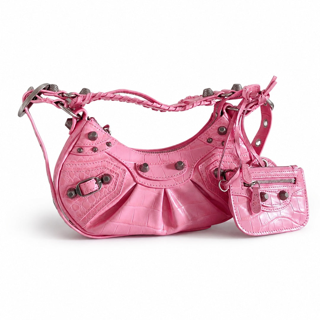 Balenciaga Le Cagole Croc-Embossed Leather Pink Bag