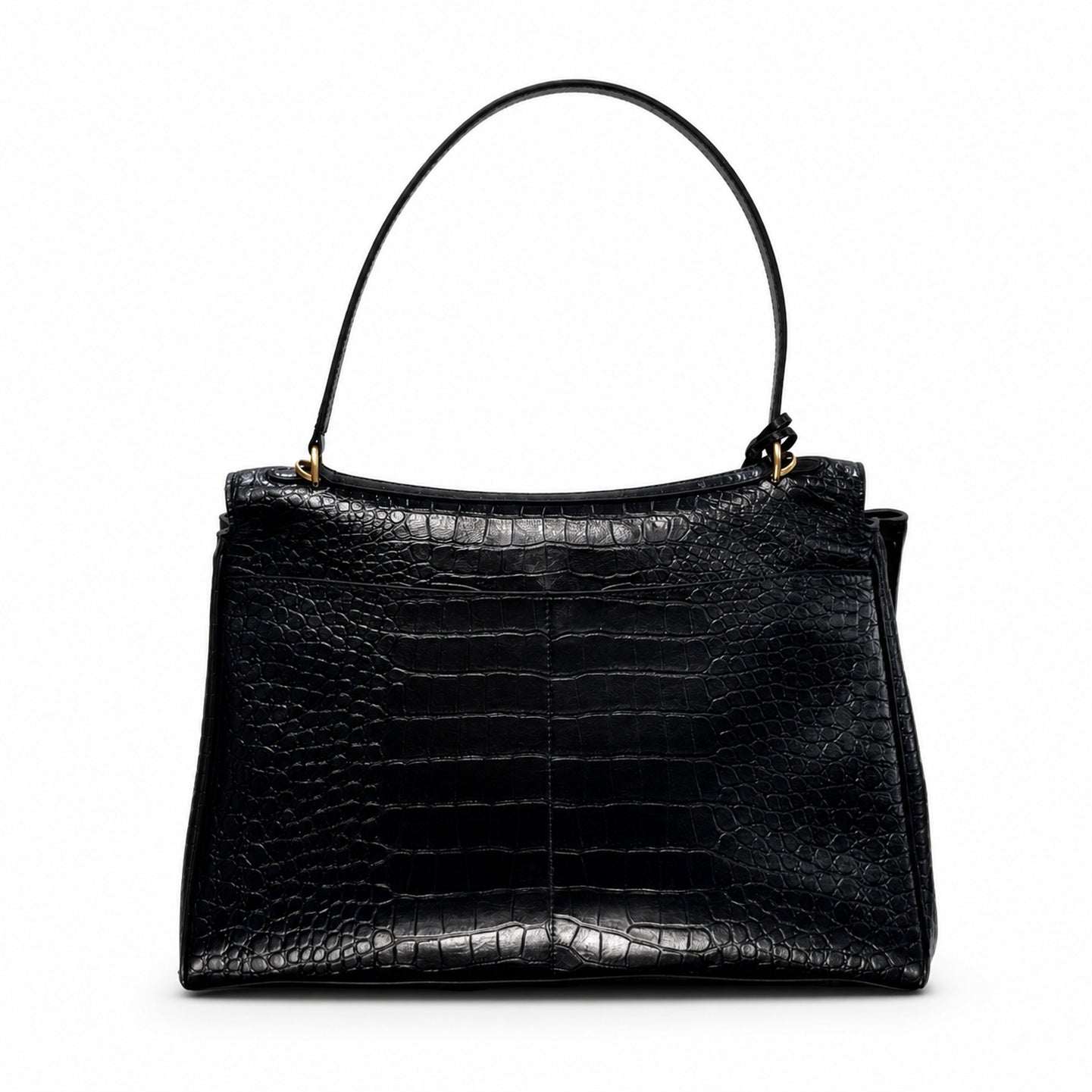 Balenciaga Large Croc-Embossed Black Handbag