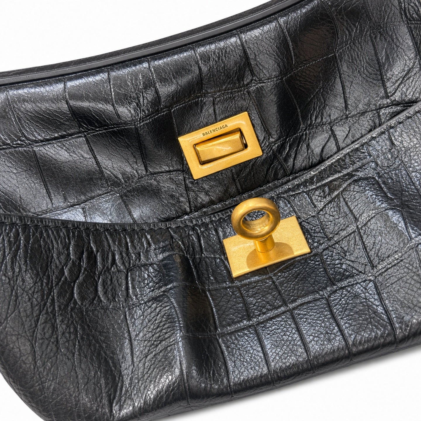 Balenciaga Small Croc-Embossed Black Handbag
