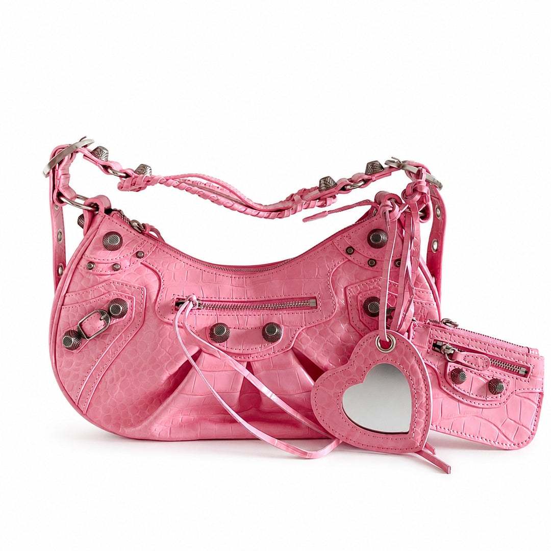 Balenciaga Le Cagole Large Croc-Embossed Leather Pink Bag