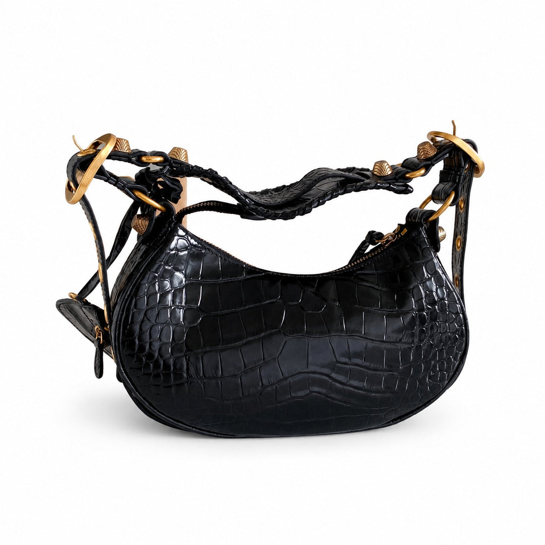 Balenciaga Le Cagole Croc-Embossed Leather Black Bag