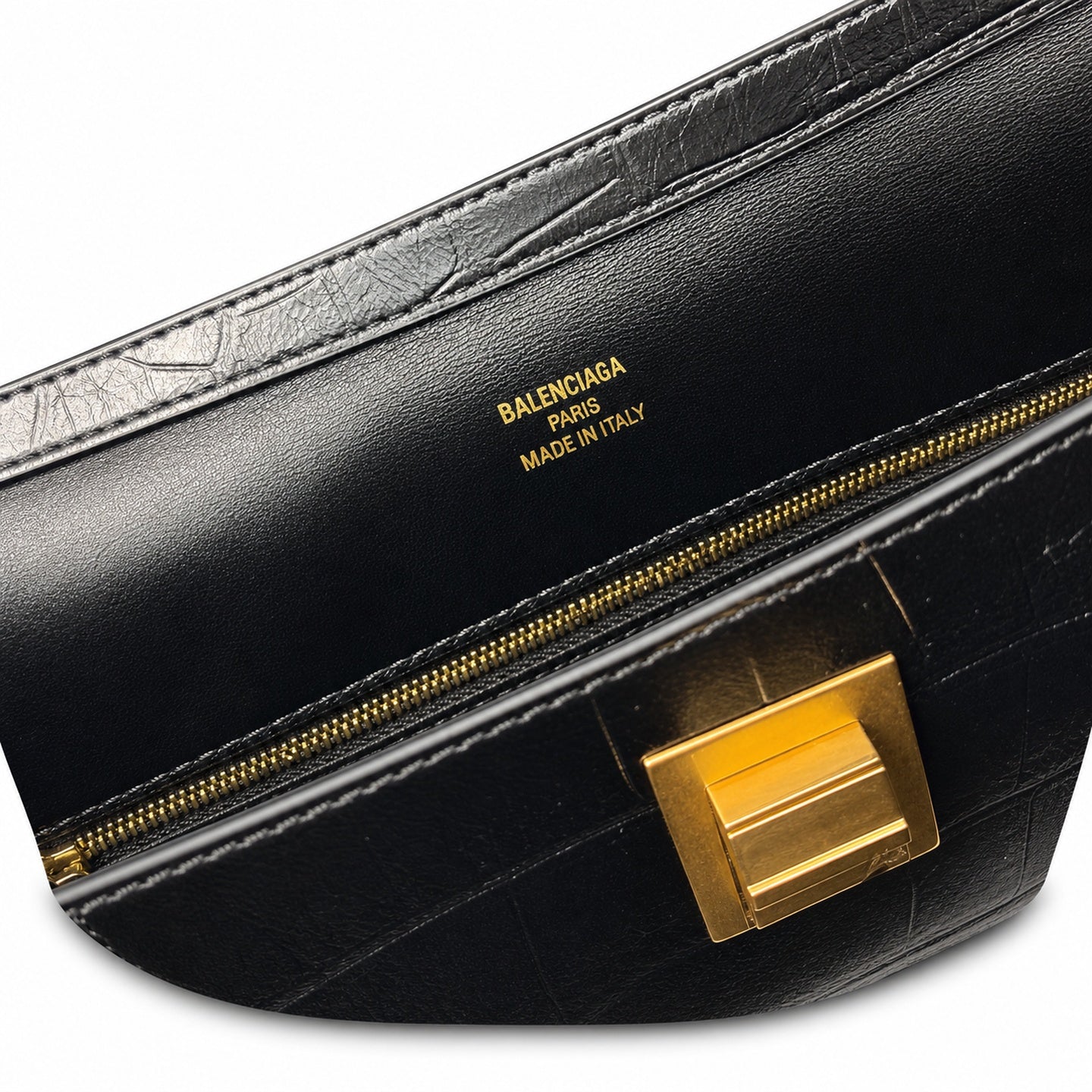 Balenciaga Large Croc-Embossed Black Handbag