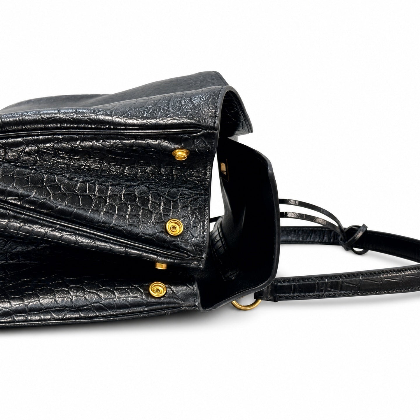 Balenciaga Mini Small Large Croc-Embossed Leather Black Handbag