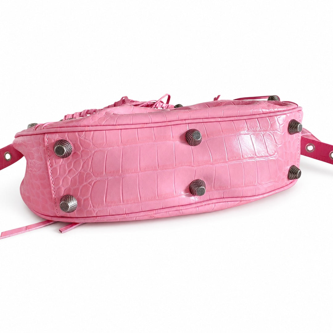 Balenciaga Le Cagole Large Croc-Embossed Leather Pink Bag