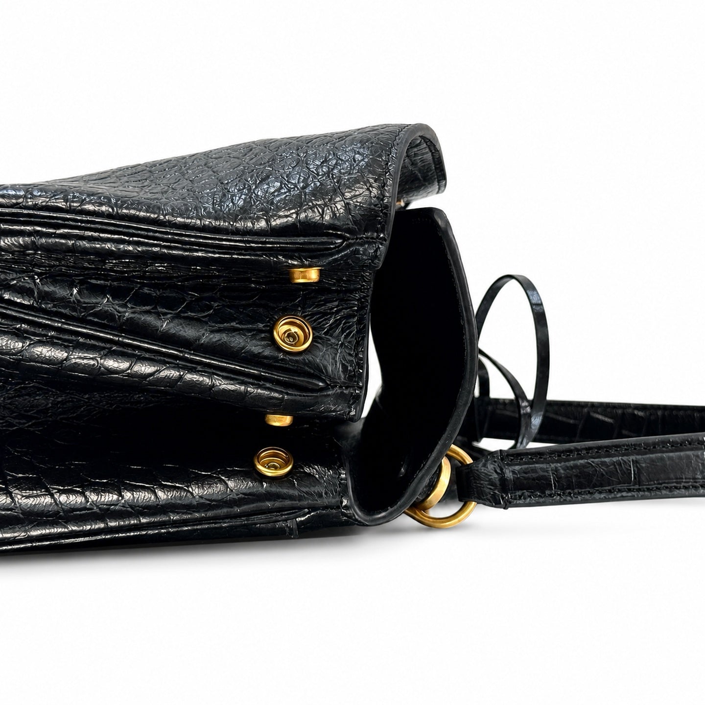 Balenciaga Small Croc-Embossed Black Handbag