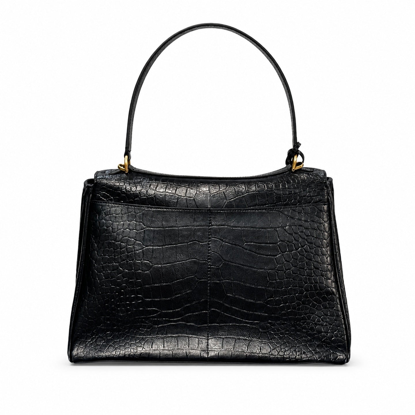 Balenciaga Mini Small Large Croc-Embossed Leather Black Handbag