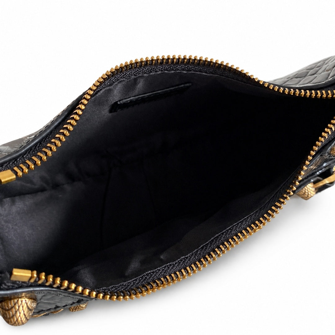 Balenciaga Le Cagole Croc-Embossed Leather Black Bag