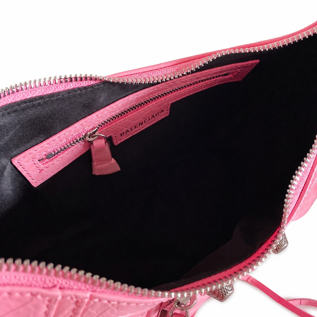 Balenciaga Le Cagole Large Croc-Embossed Leather Pink Bag