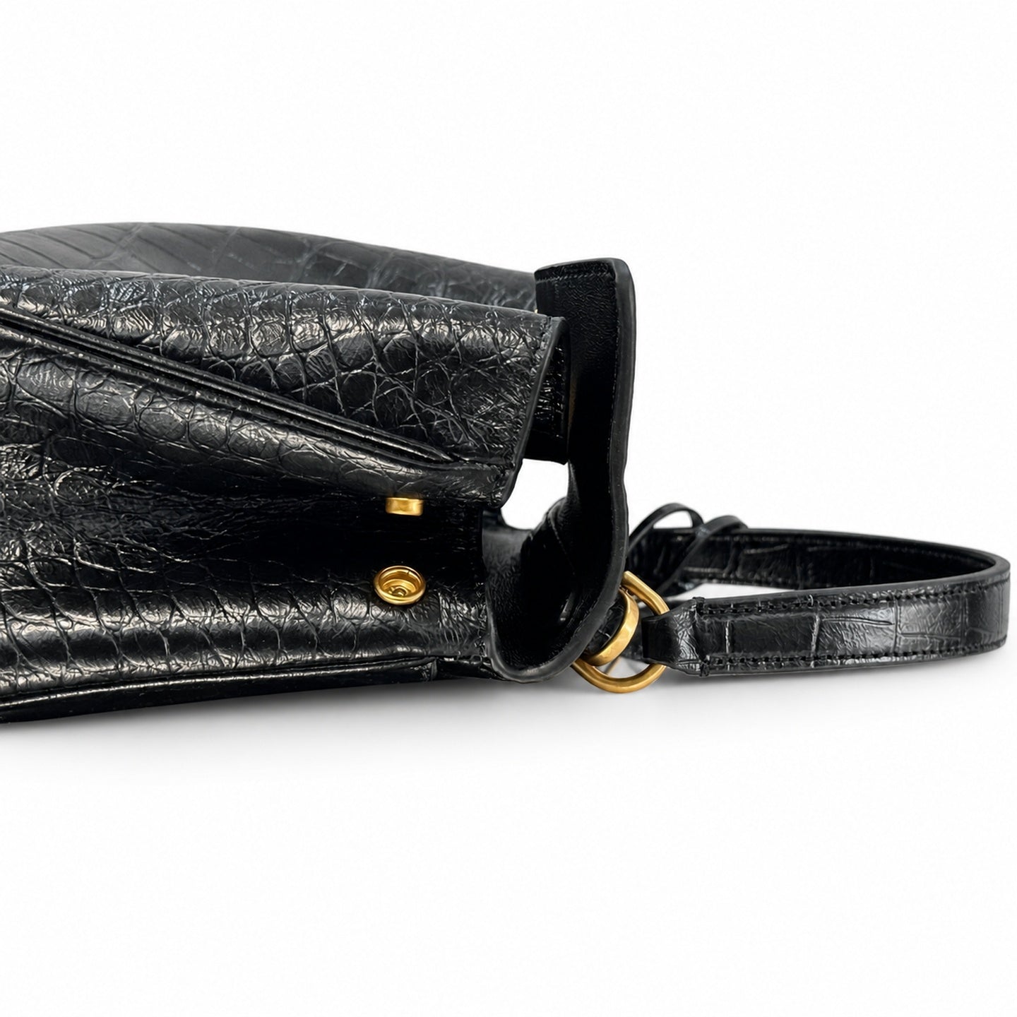 Balenciaga Mini Croc-Embossed Black Handbag