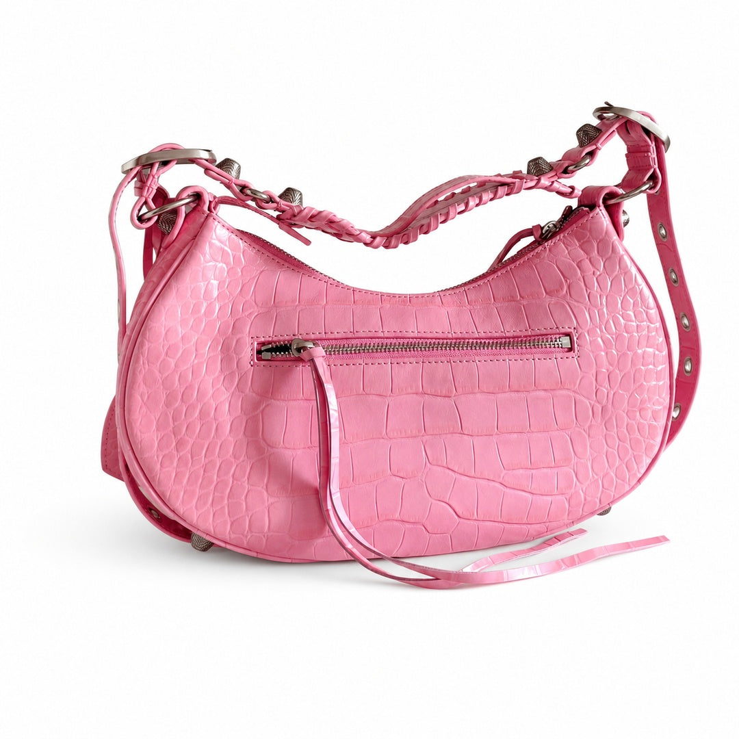 Balenciaga Le Cagole Large Croc-Embossed Leather Pink Bag