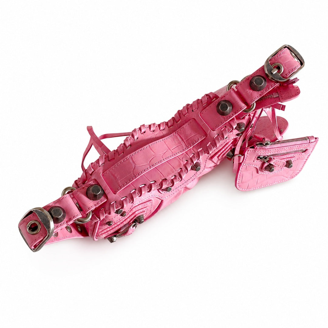 Balenciaga Le Cagole Croc-Embossed Leather Pink Bag