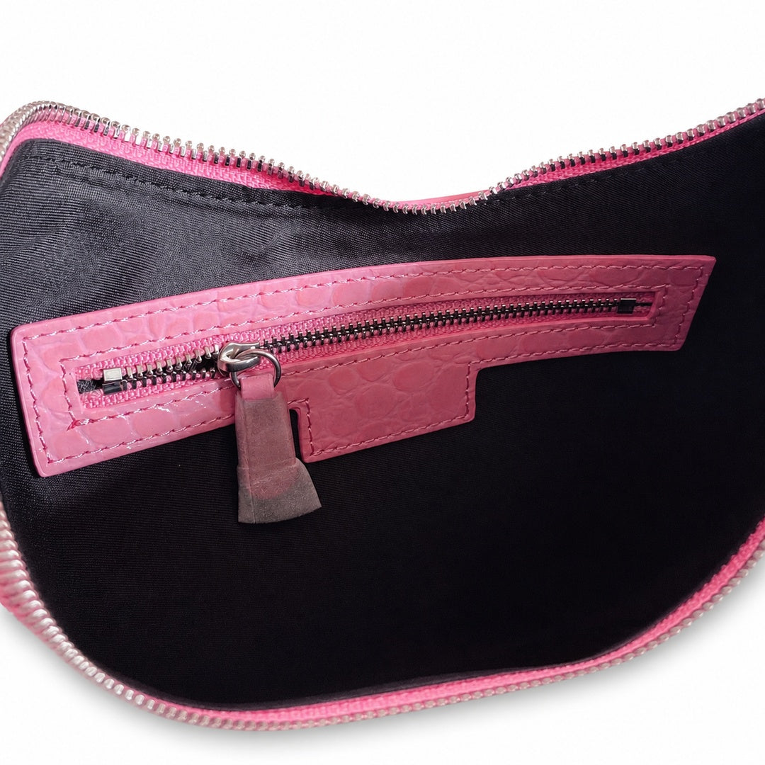 Balenciaga Le Cagole Large Croc-Embossed Leather Pink Bag