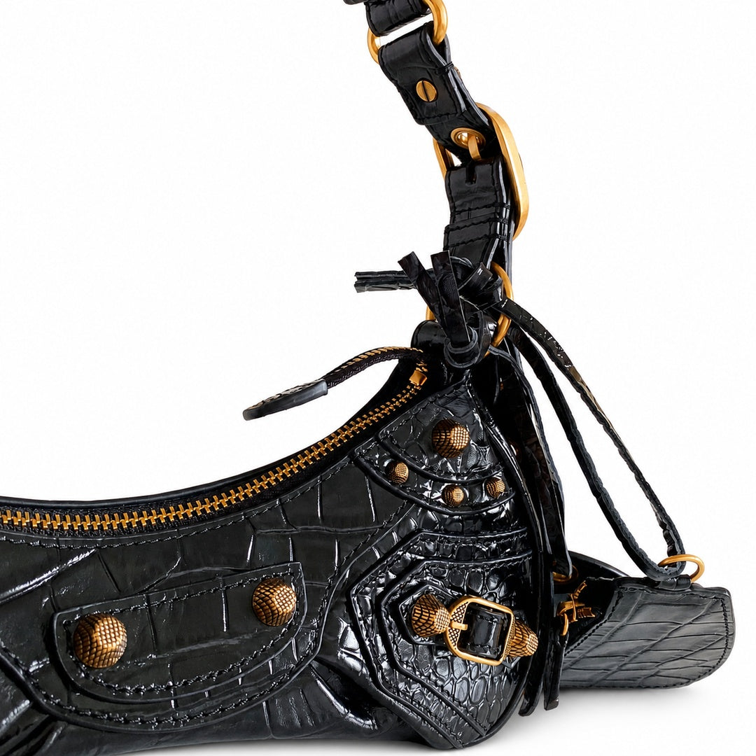 Balenciaga Le Cagole Croc-Embossed Leather Black Bag