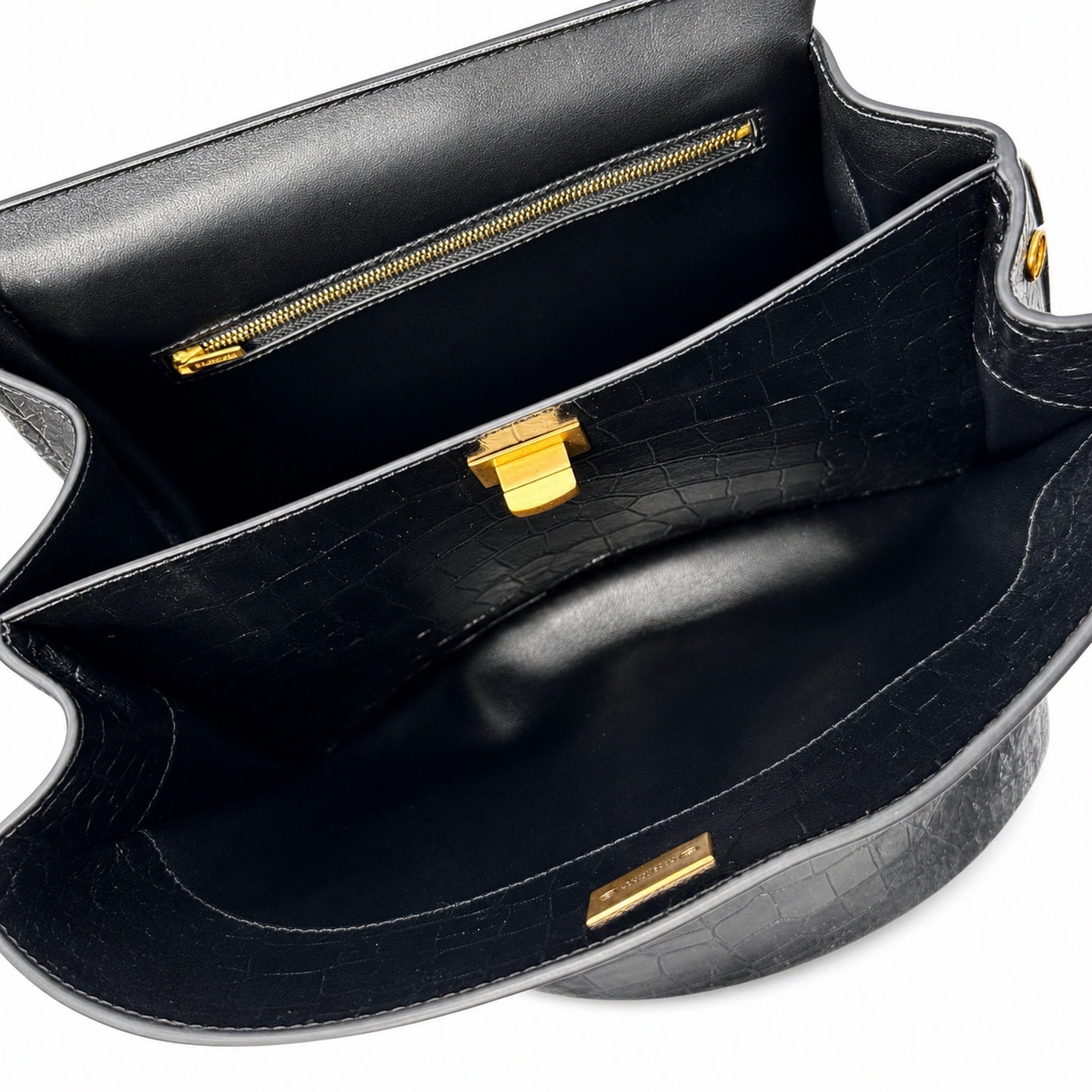 Balenciaga Small Croc-Embossed Black Handbag
