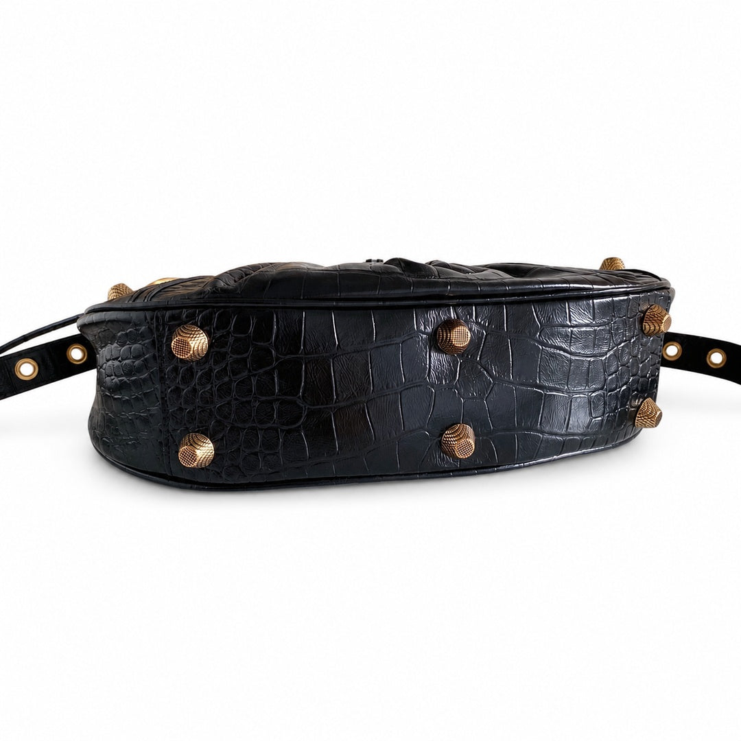 Balenciaga Le Cagole Large Croc-Embossed Leather Black Bag