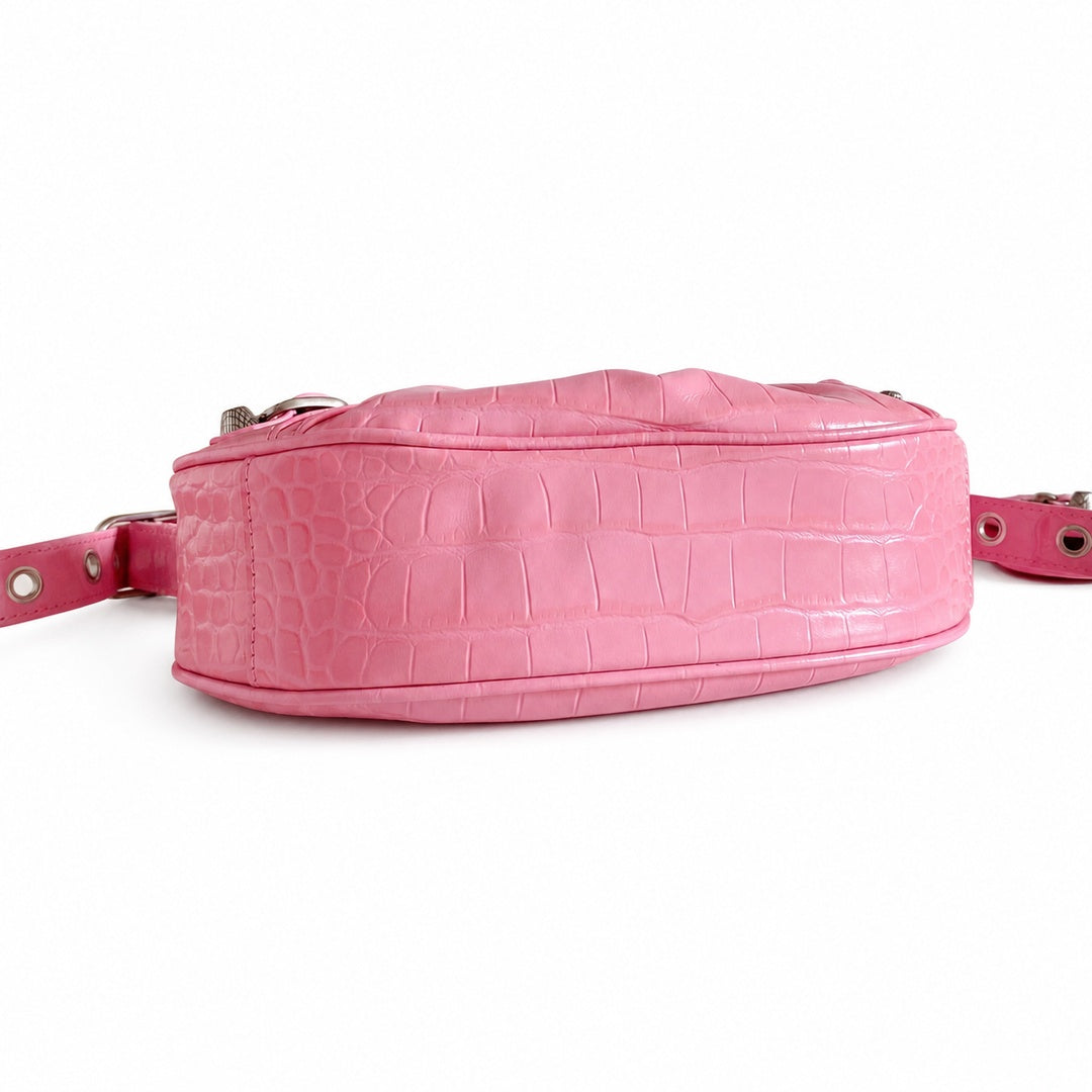 Balenciaga Le Cagole Croc-Embossed Leather Pink Bag