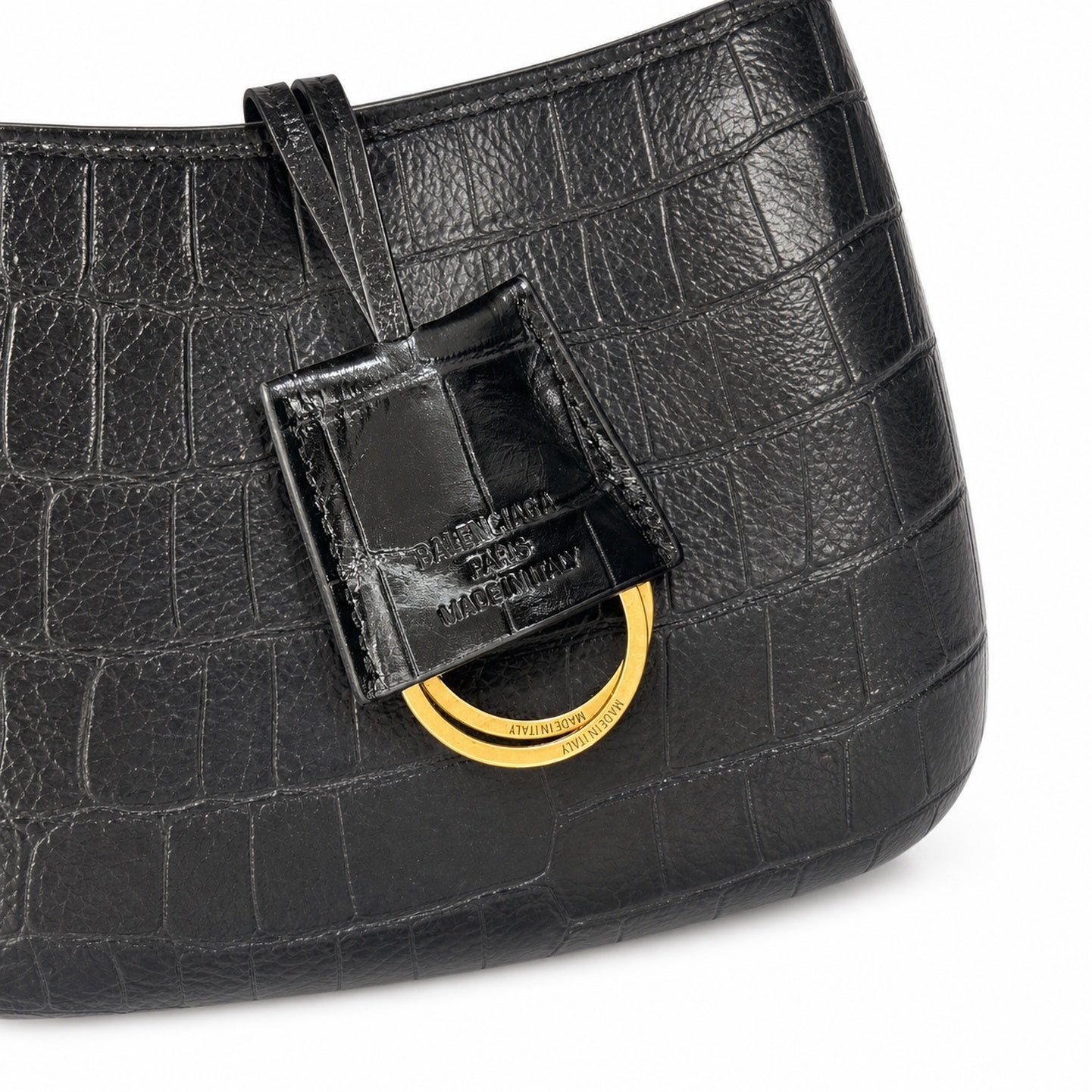 Balenciaga Large Croc-Embossed Black Handbag