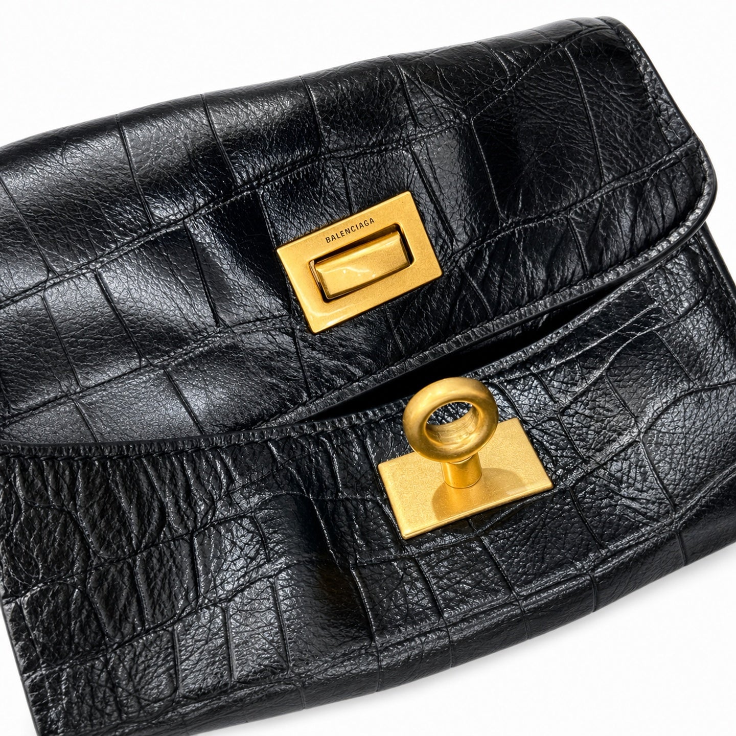 Balenciaga Large Croc-Embossed Black Handbag