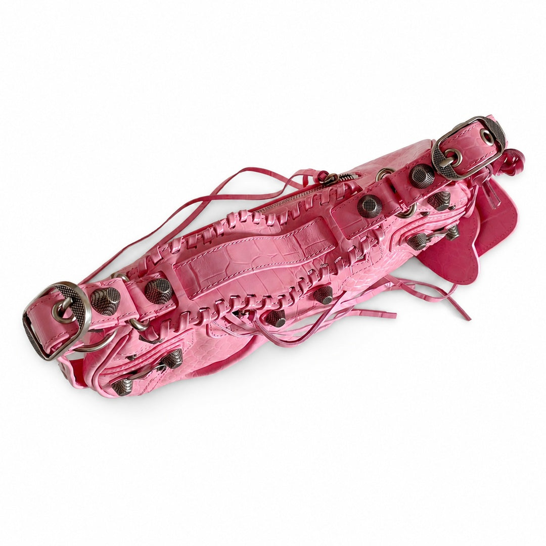 Balenciaga Le Cagole Large Croc-Embossed Leather Pink Bag