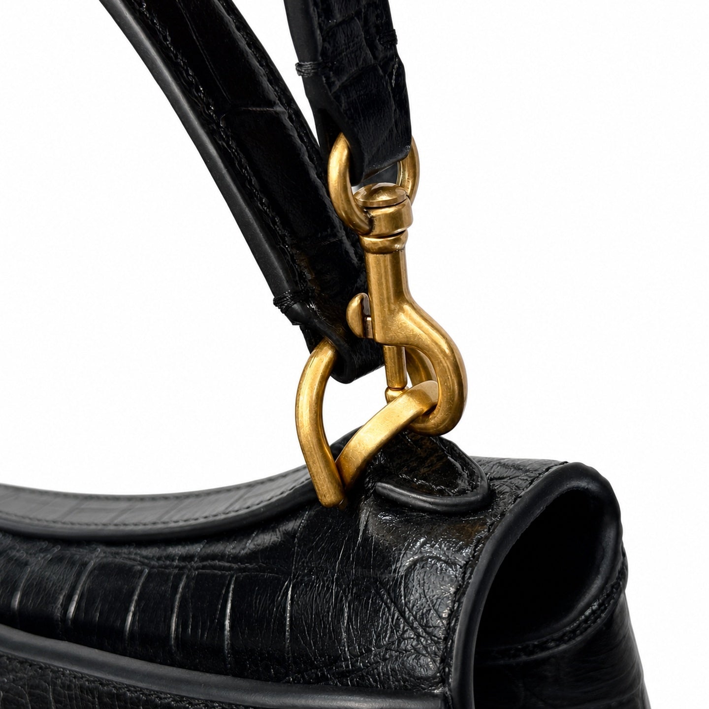 Balenciaga Mini Small Large Croc-Embossed Leather Black Handbag