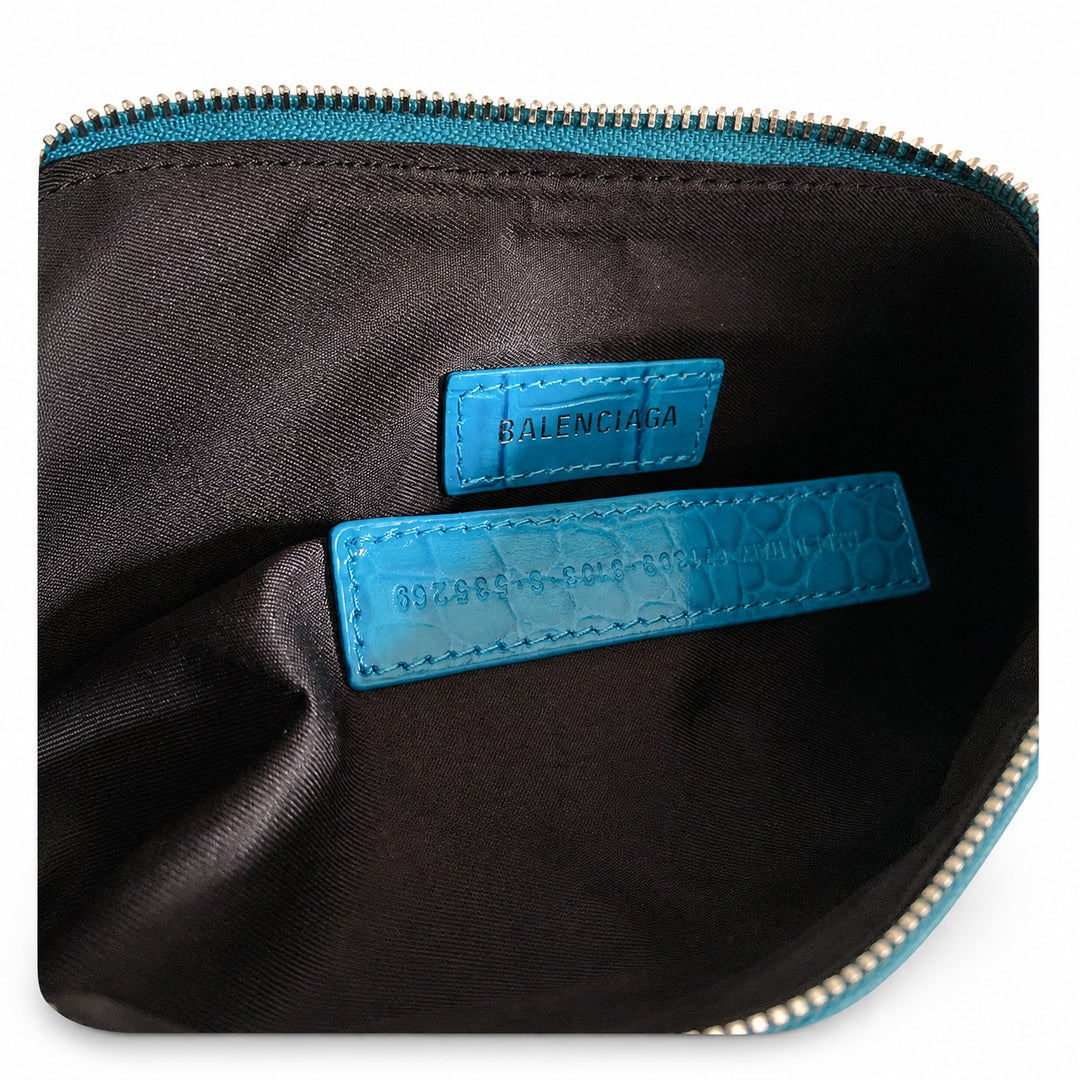 Balenciaga Le Cagole Small Croc-Embossed Leather Blue Bag