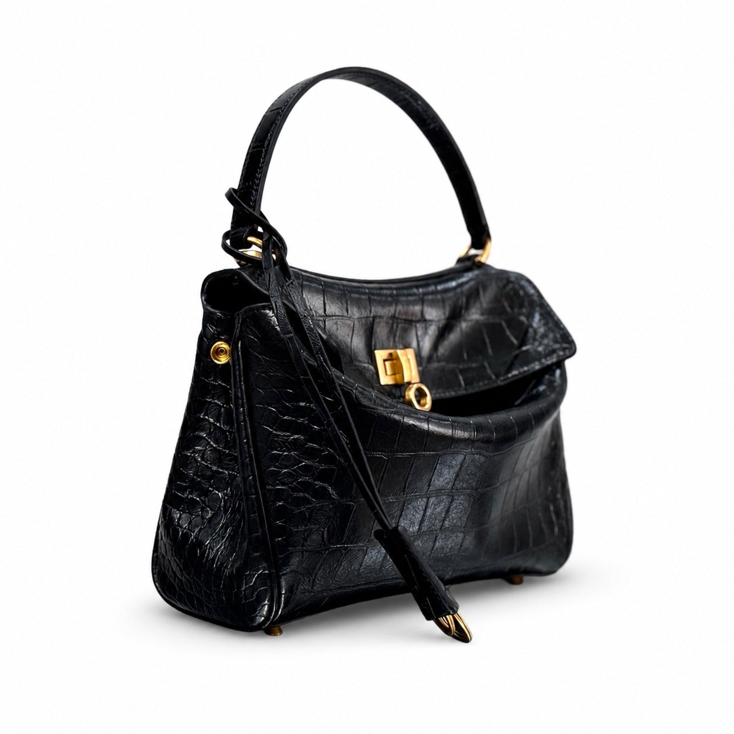 Balenciaga Mini Croc-Embossed Black Handbag