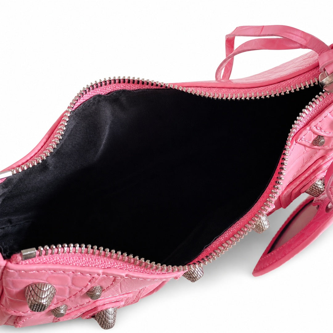 Balenciaga Le Cagole Croc-Embossed Leather Pink Bag