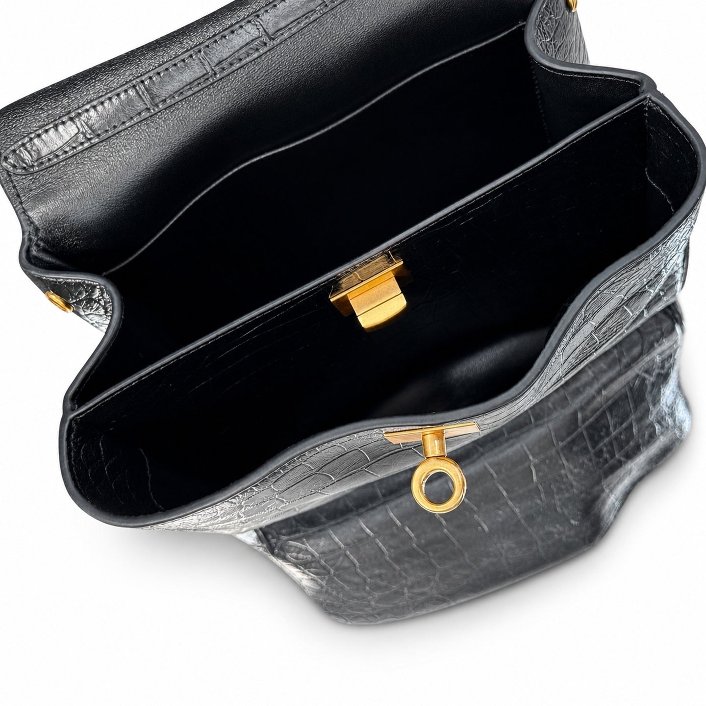 Balenciaga Mini Croc-Embossed Black Handbag