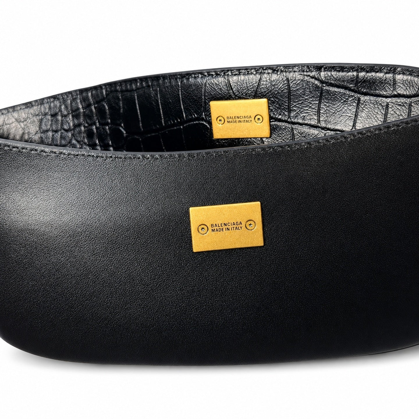 Balenciaga Mini Small Large Croc-Embossed Leather Black Handbag