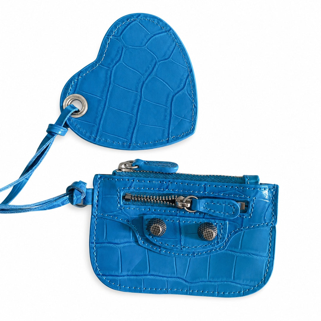 Balenciaga Le Cagole Small Croc-Embossed Leather Blue Bag