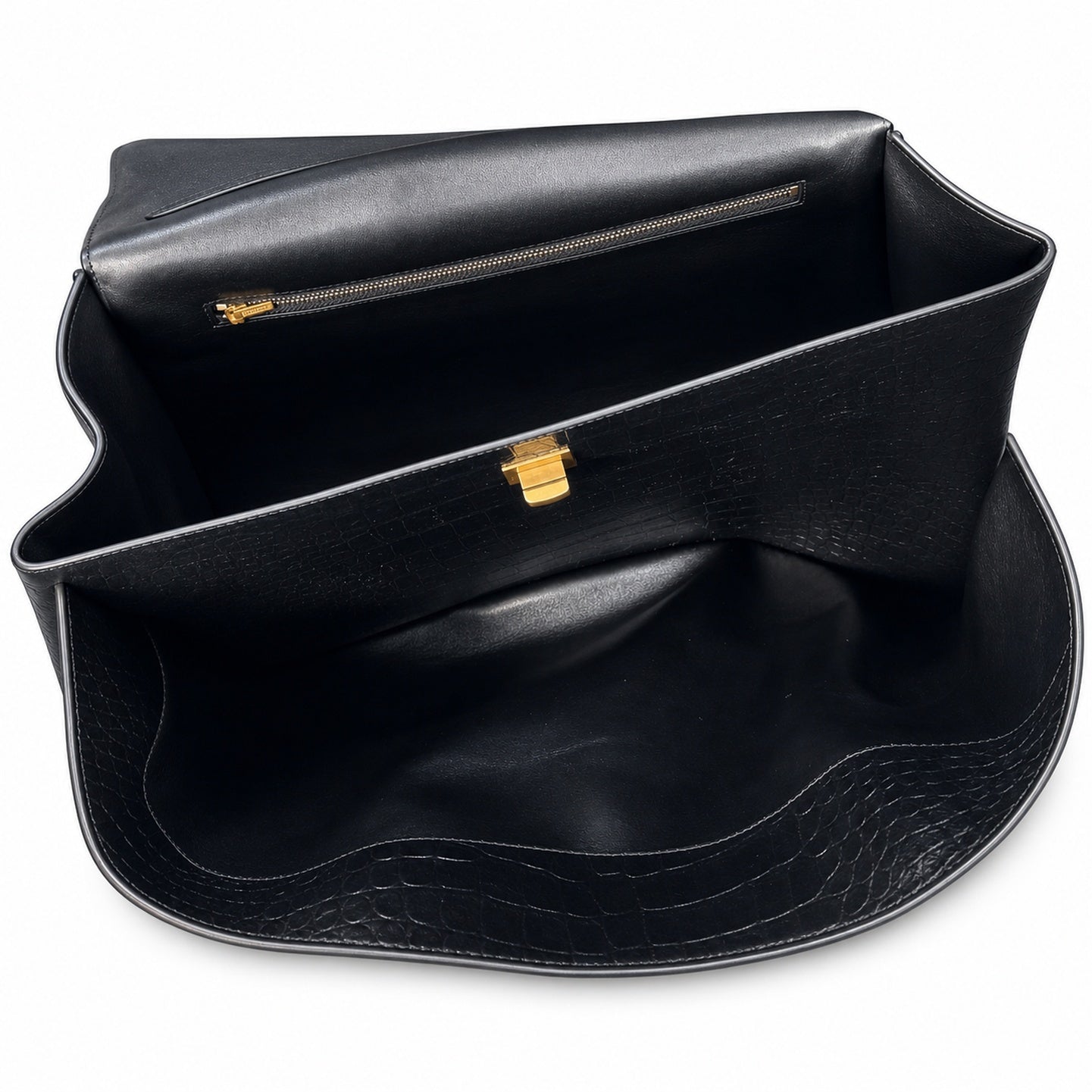 Balenciaga Large Croc-Embossed Black Handbag