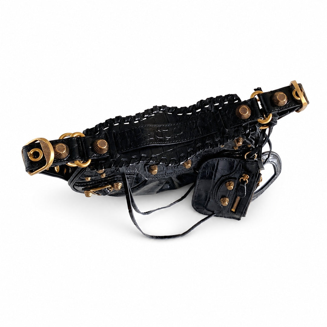 Balenciaga Le Cagole Croc-Embossed Leather Black Bag