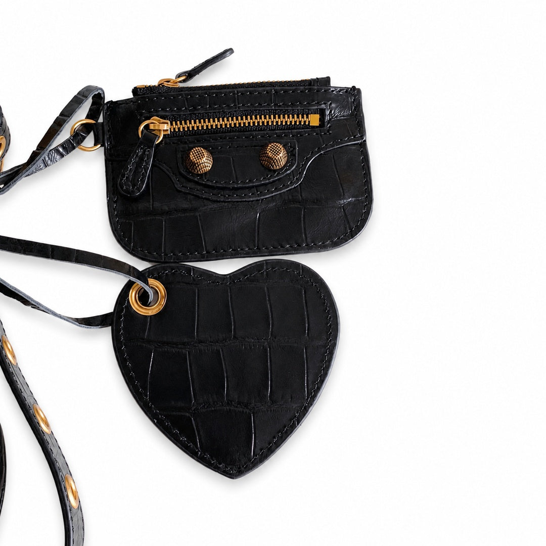 Balenciaga Le Cagole Croc-Embossed Leather Black Bag