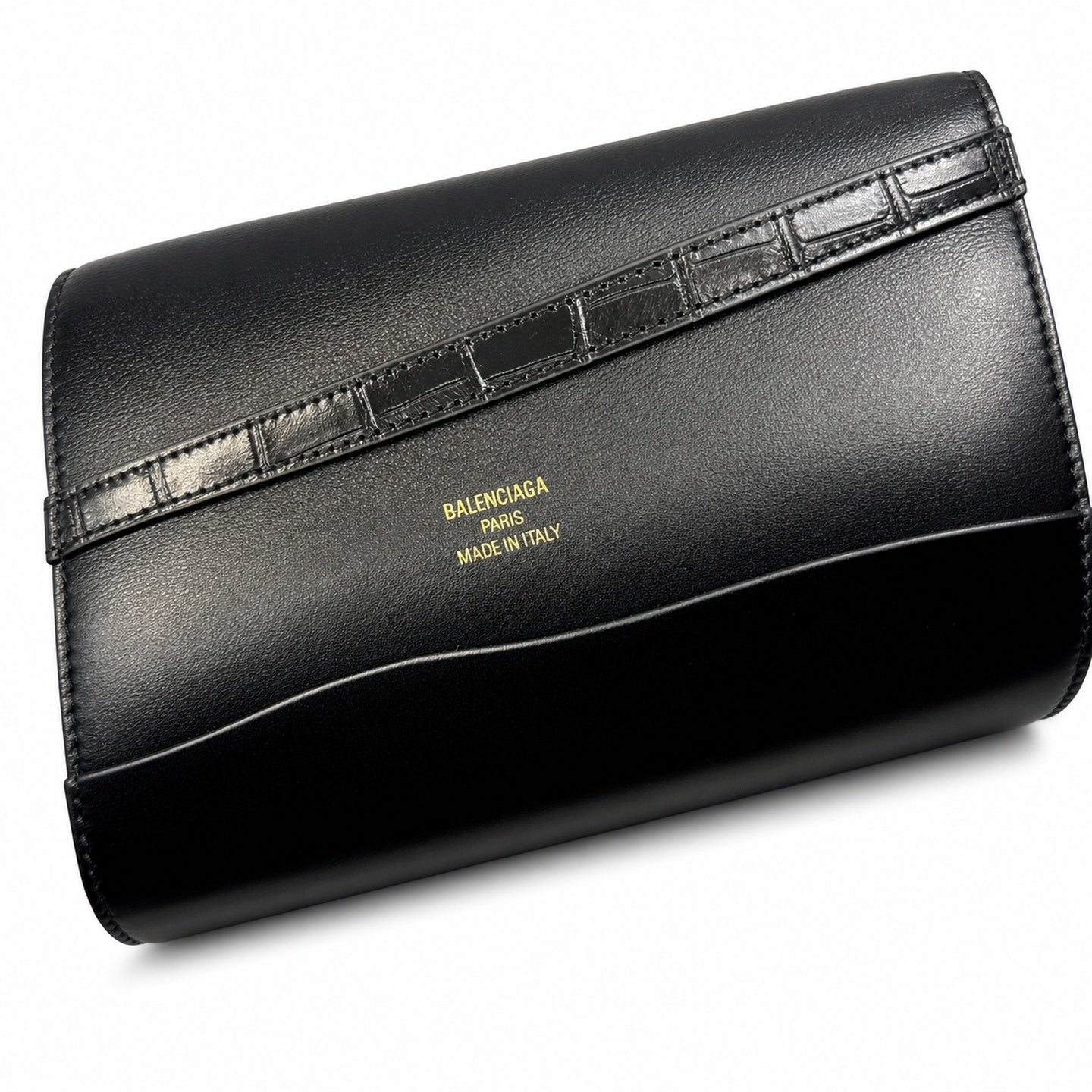 Balenciaga Mini Small Large Croc-Embossed Leather Black Handbag