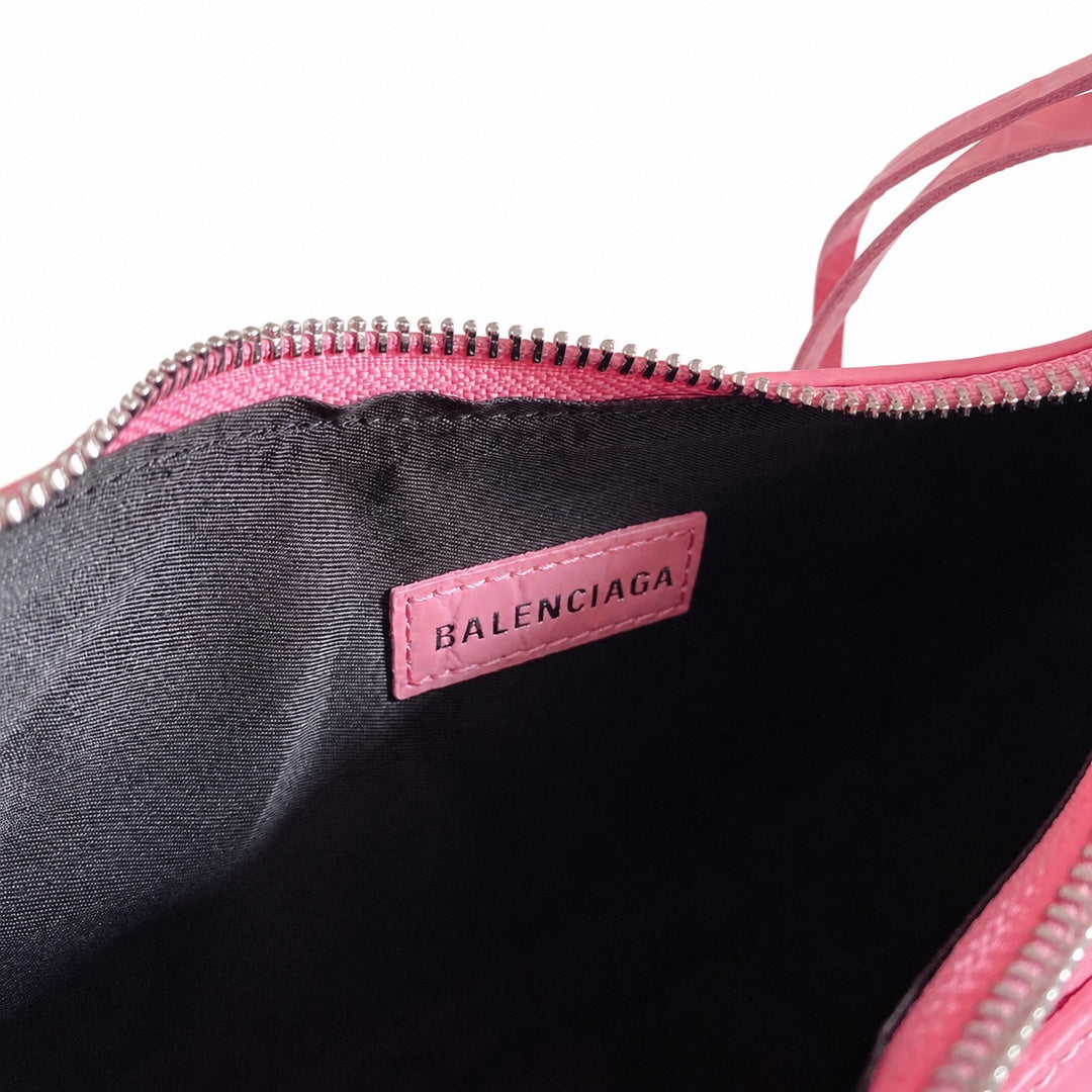 Balenciaga Le Cagole Croc-Embossed Leather Pink Bag