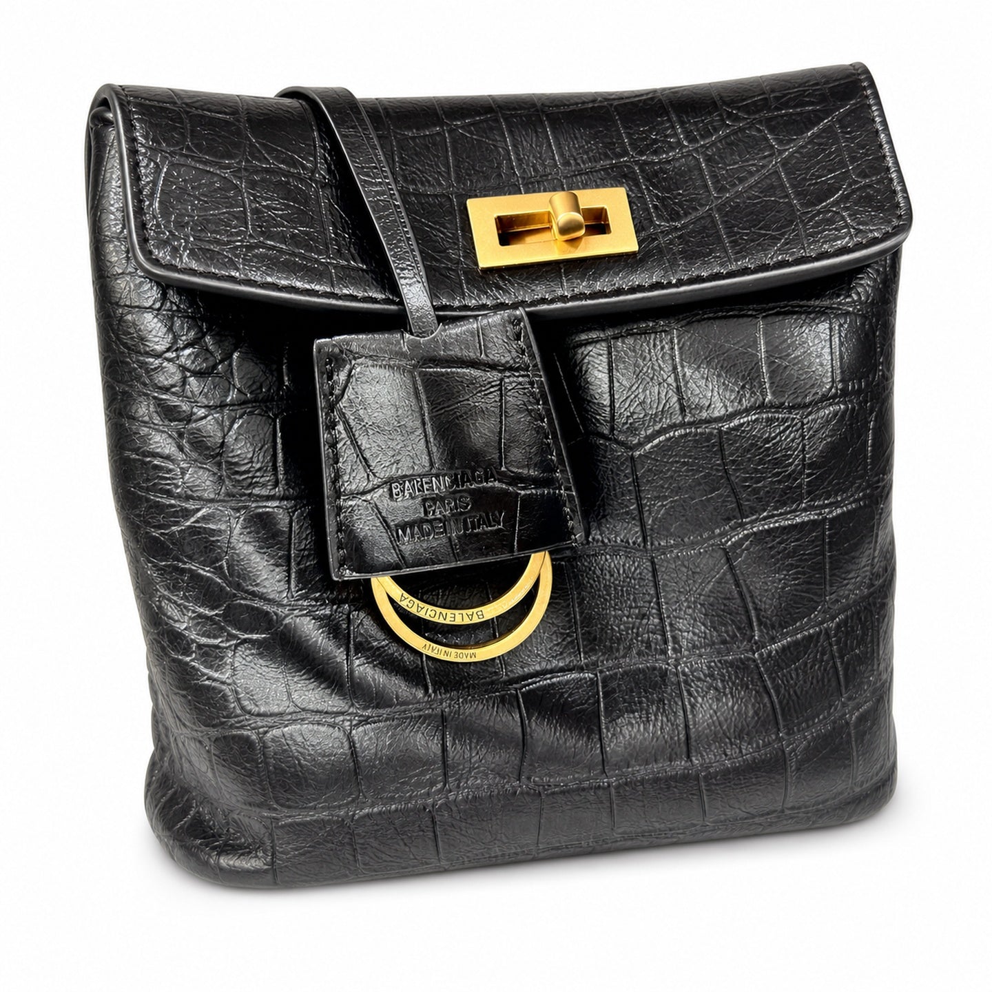 Balenciaga Mini Croc-Embossed Black Handbag