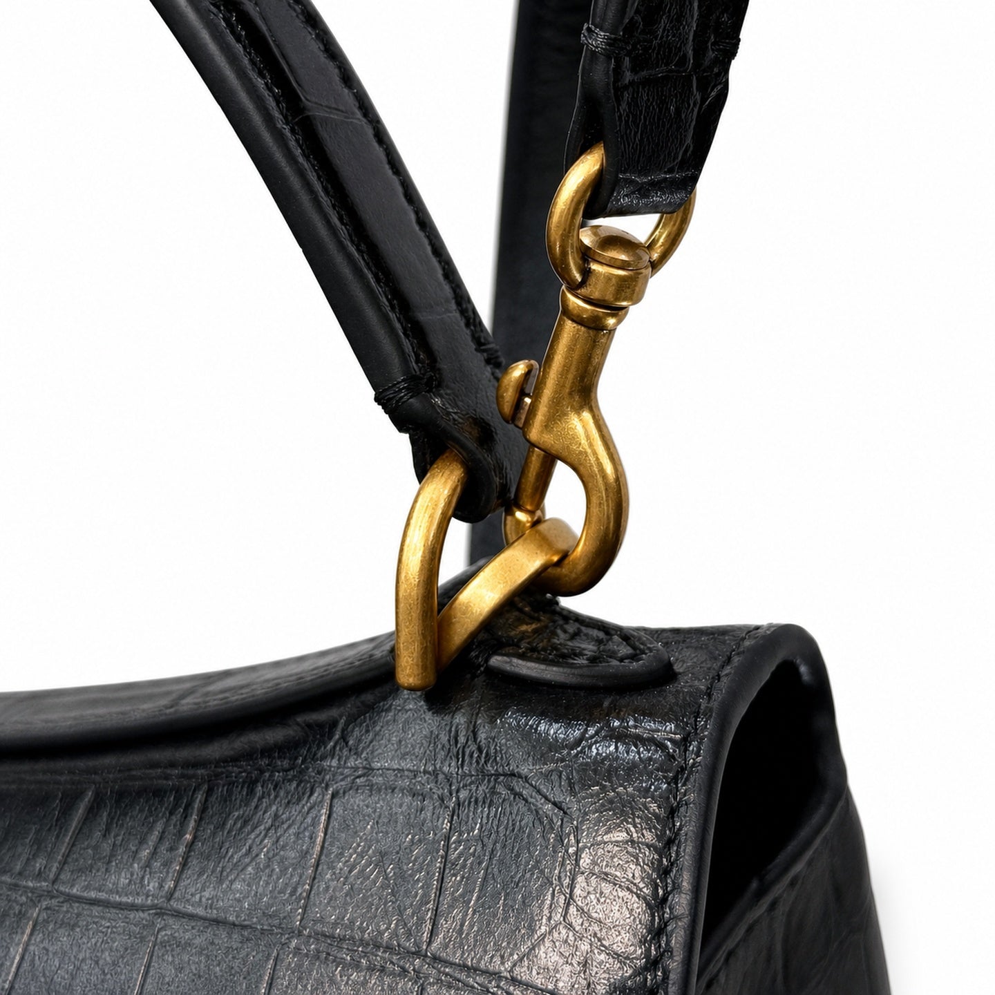 Balenciaga Small Croc-Embossed Black Handbag