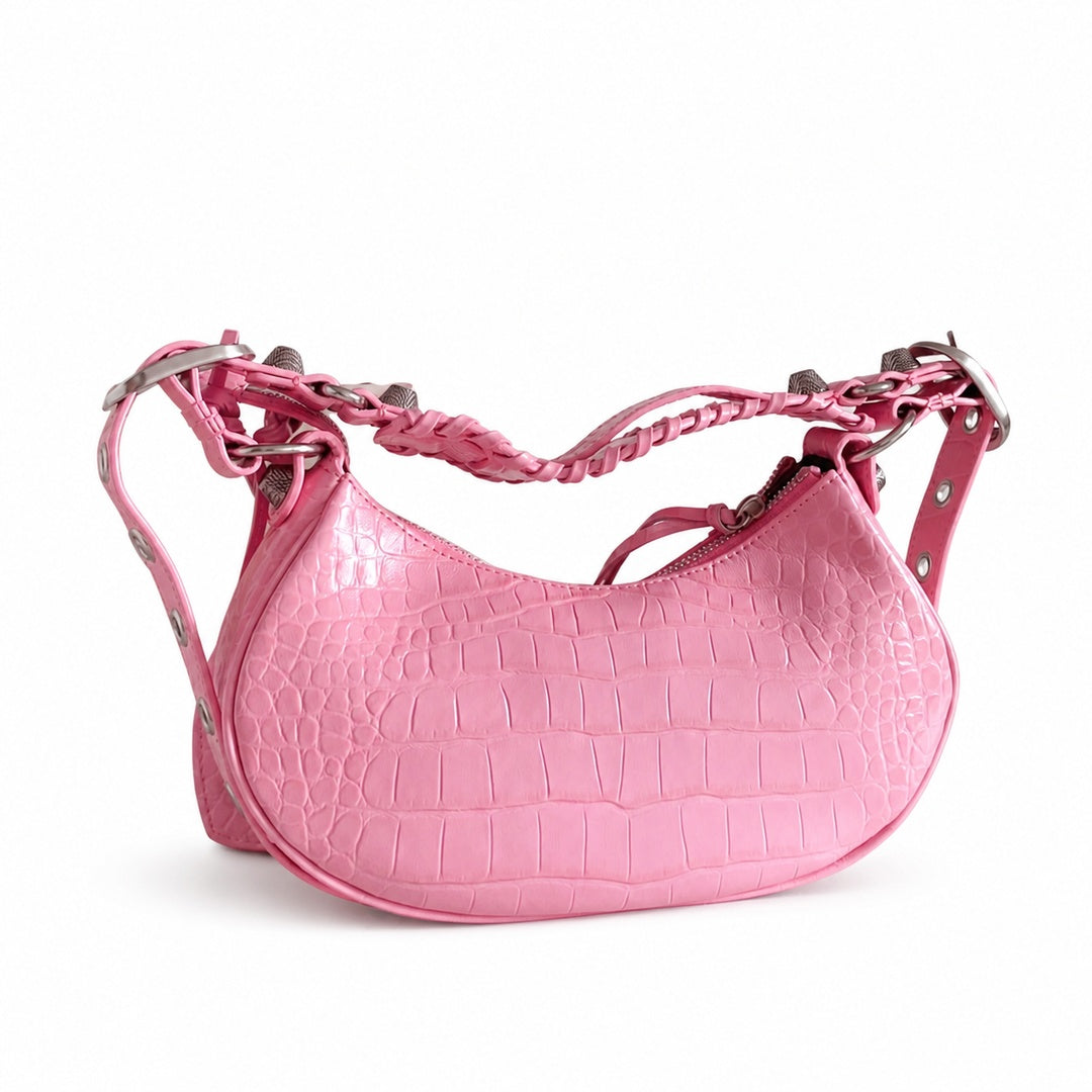Balenciaga Le Cagole Croc-Embossed Leather Pink Bag