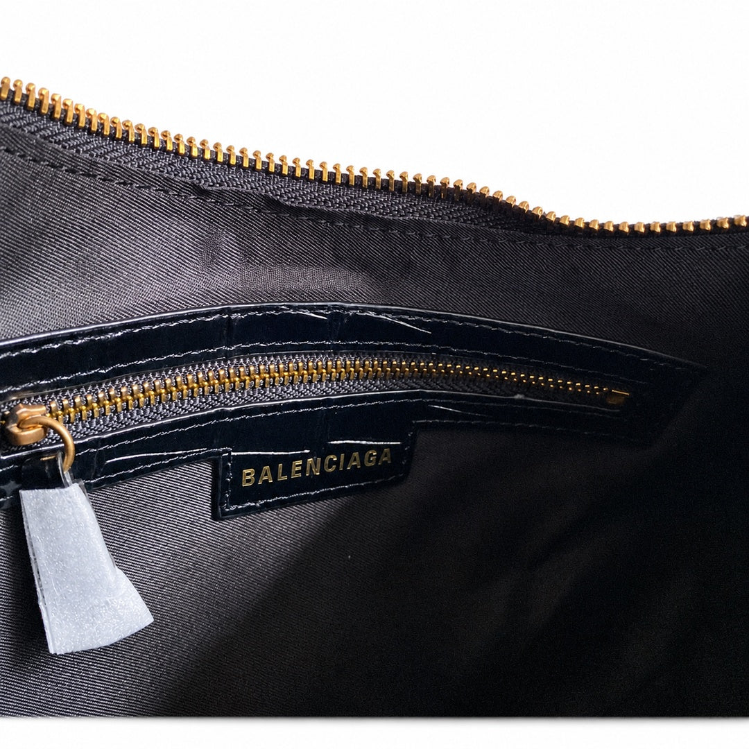 Balenciaga Le Cagole Large Croc-Embossed Leather Black Bag