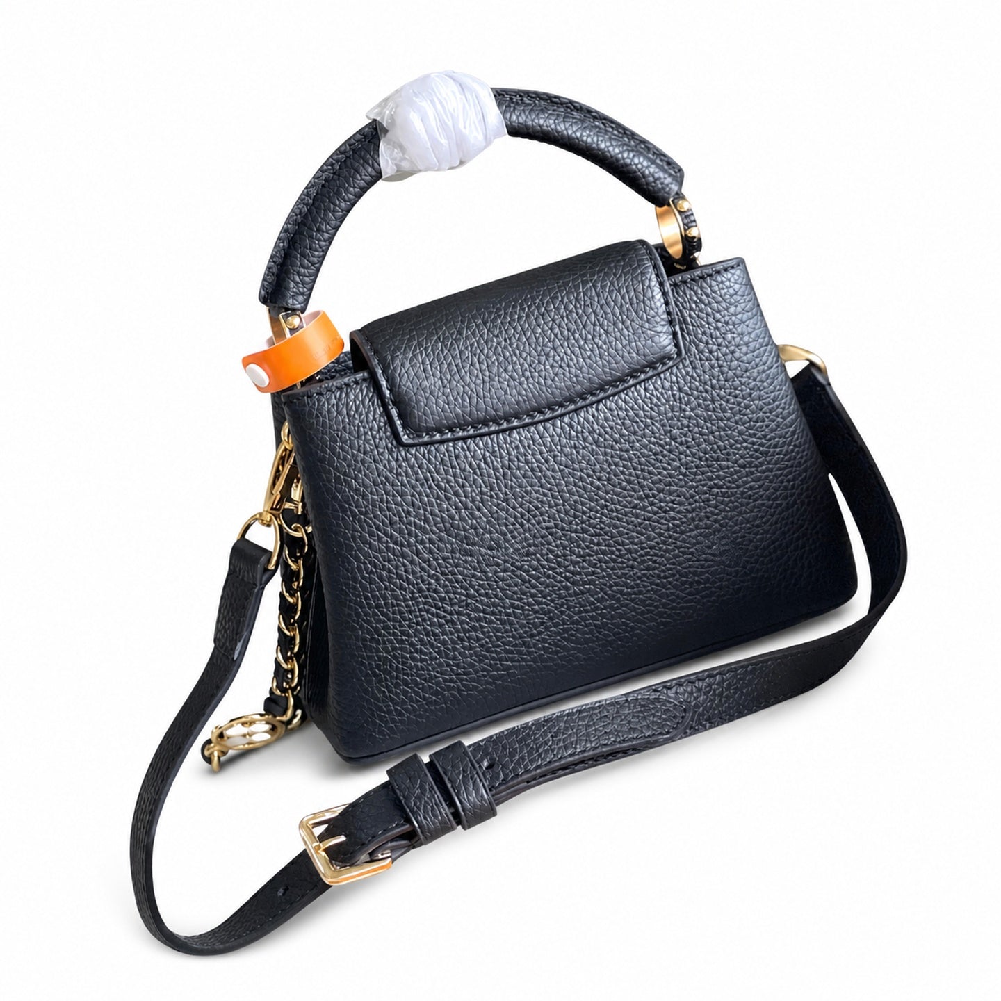Louis Vuitton Capucines Mini Leather Black White Gold Handbag