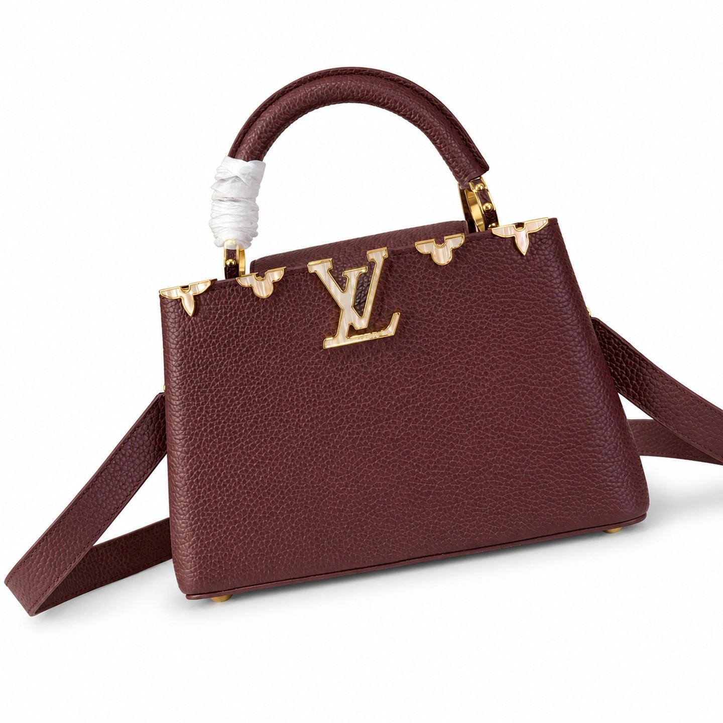 Louis Vuitton Capucines Leather White Gold Burgundy Handbag
