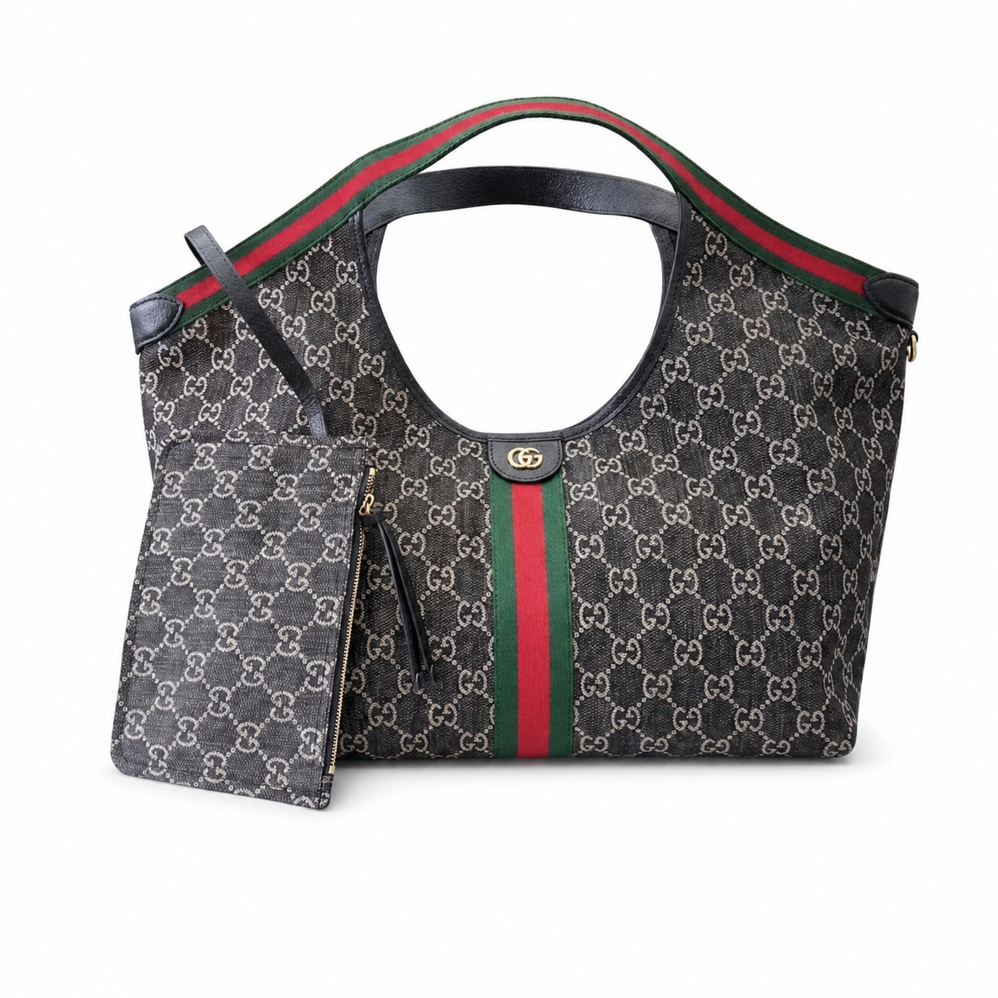 Gucci Giglio Large Denim Leather Black Tote Bag