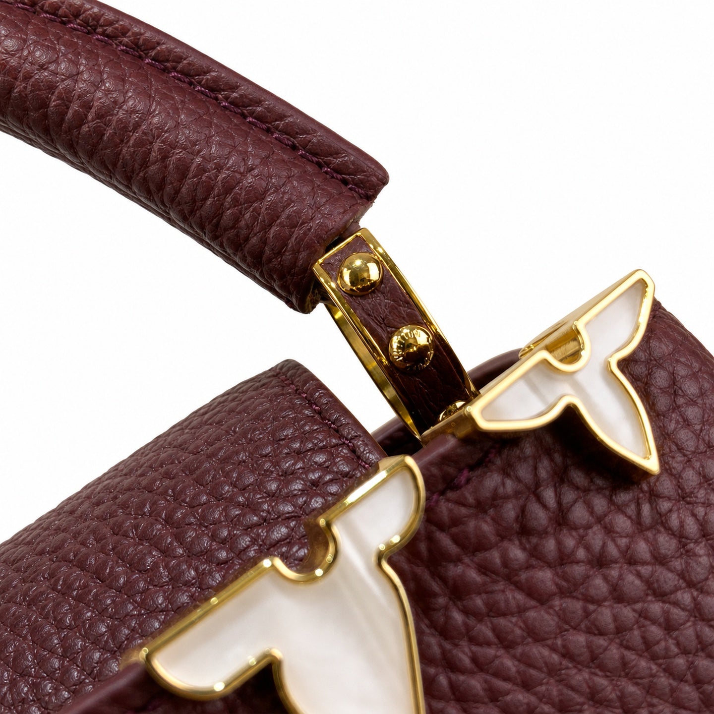 Louis Vuitton Capucines Mini Leather White Gold Burgundy Handbag