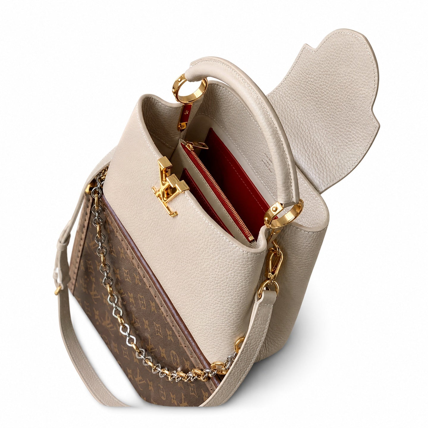 Louis Vuitton Capucines Small Leather Beige Gray Handbag