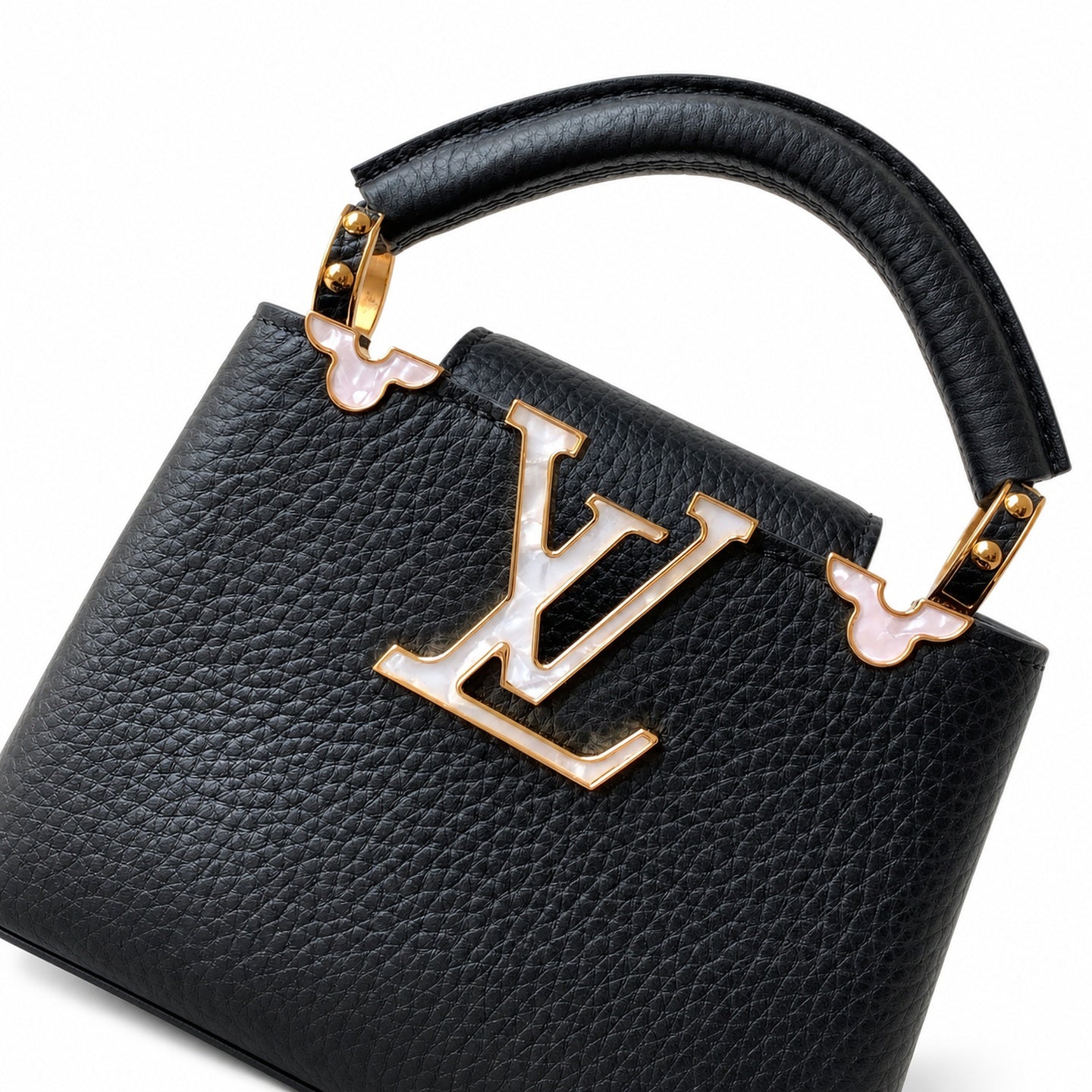Louis Vuitton Capucines Leather Black White Handbag