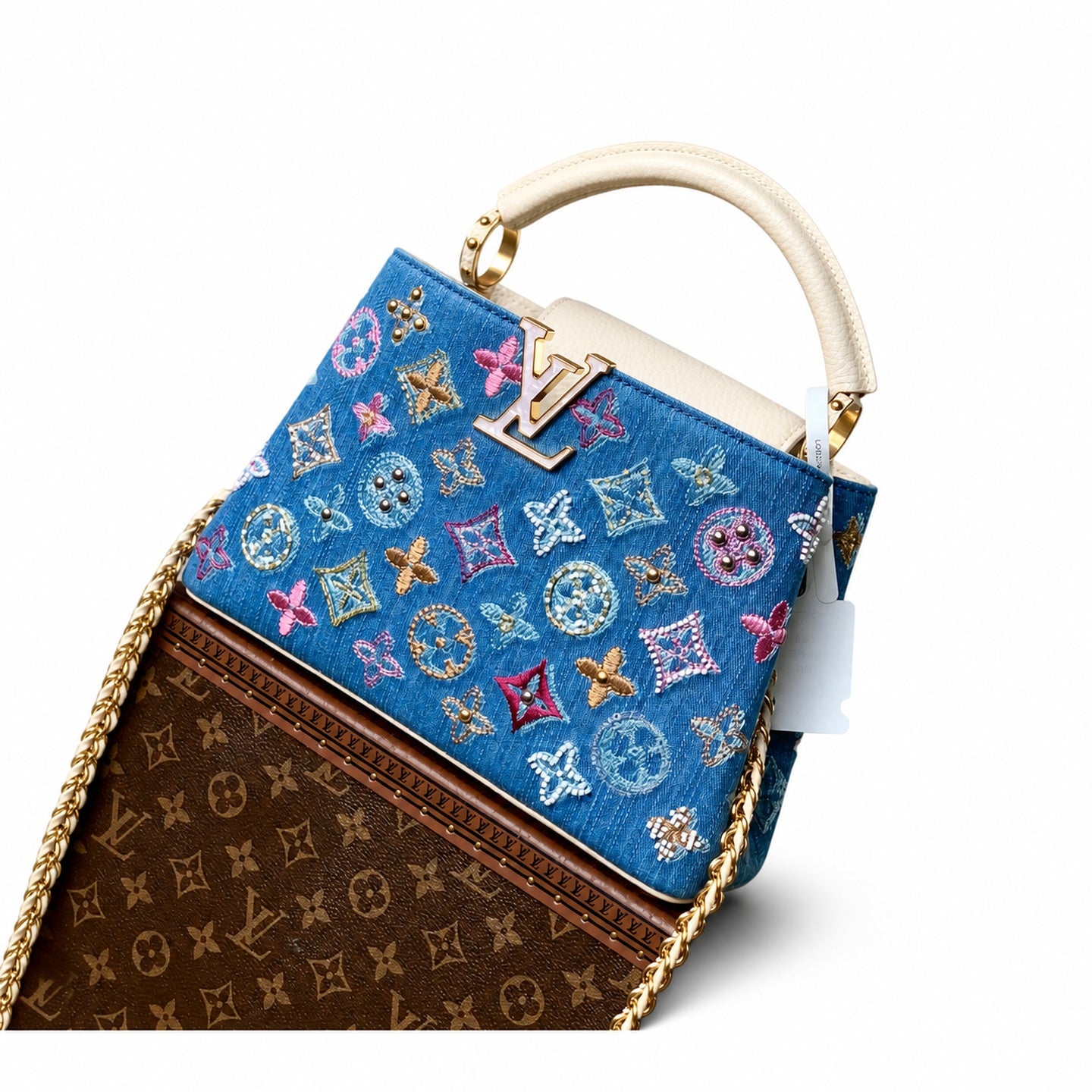 Louis Vuitton Capucines Small Embroidered Denim Leather Handbag