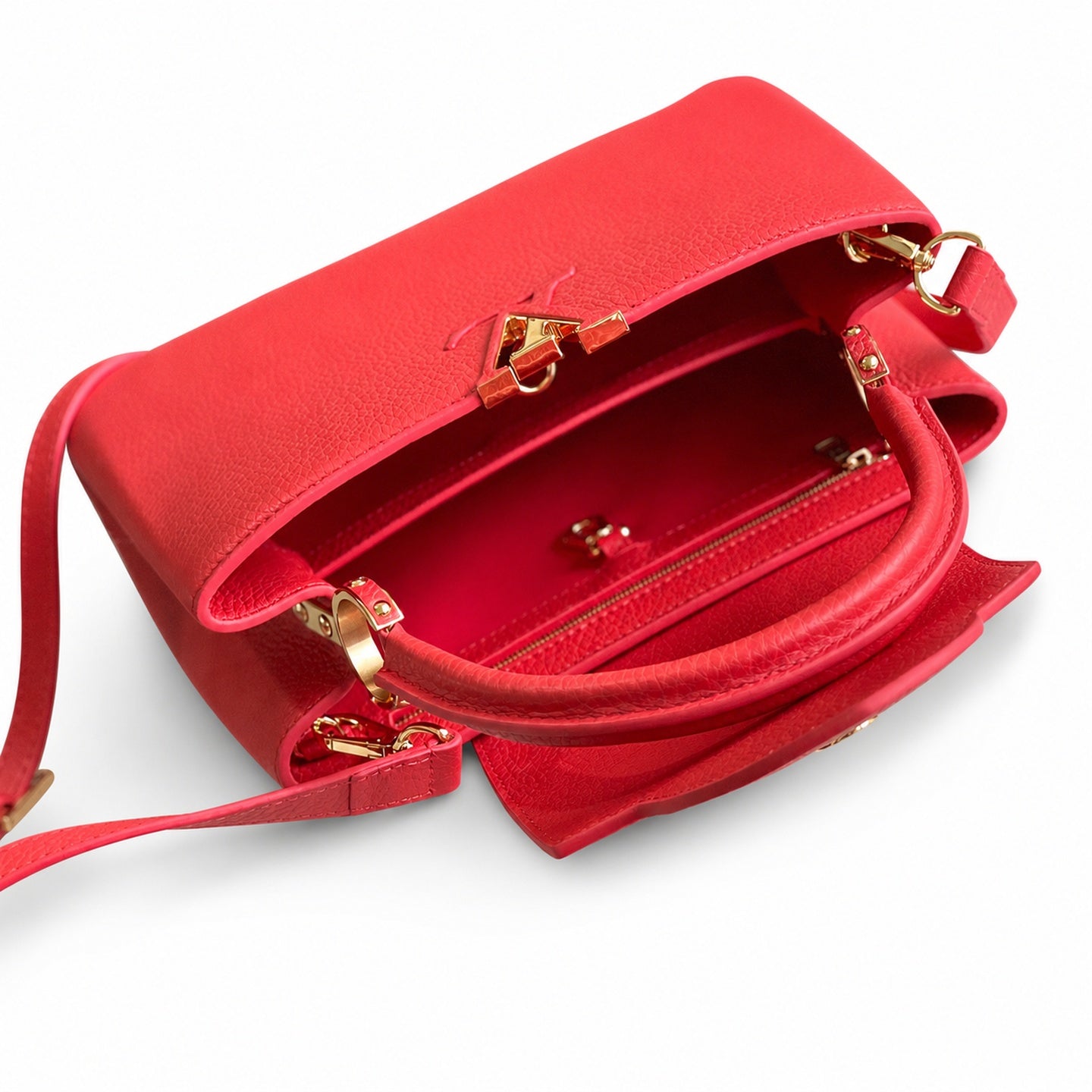 Louis Vuitton Capucines Medium Snakeskin Leather Red Gold Handbag