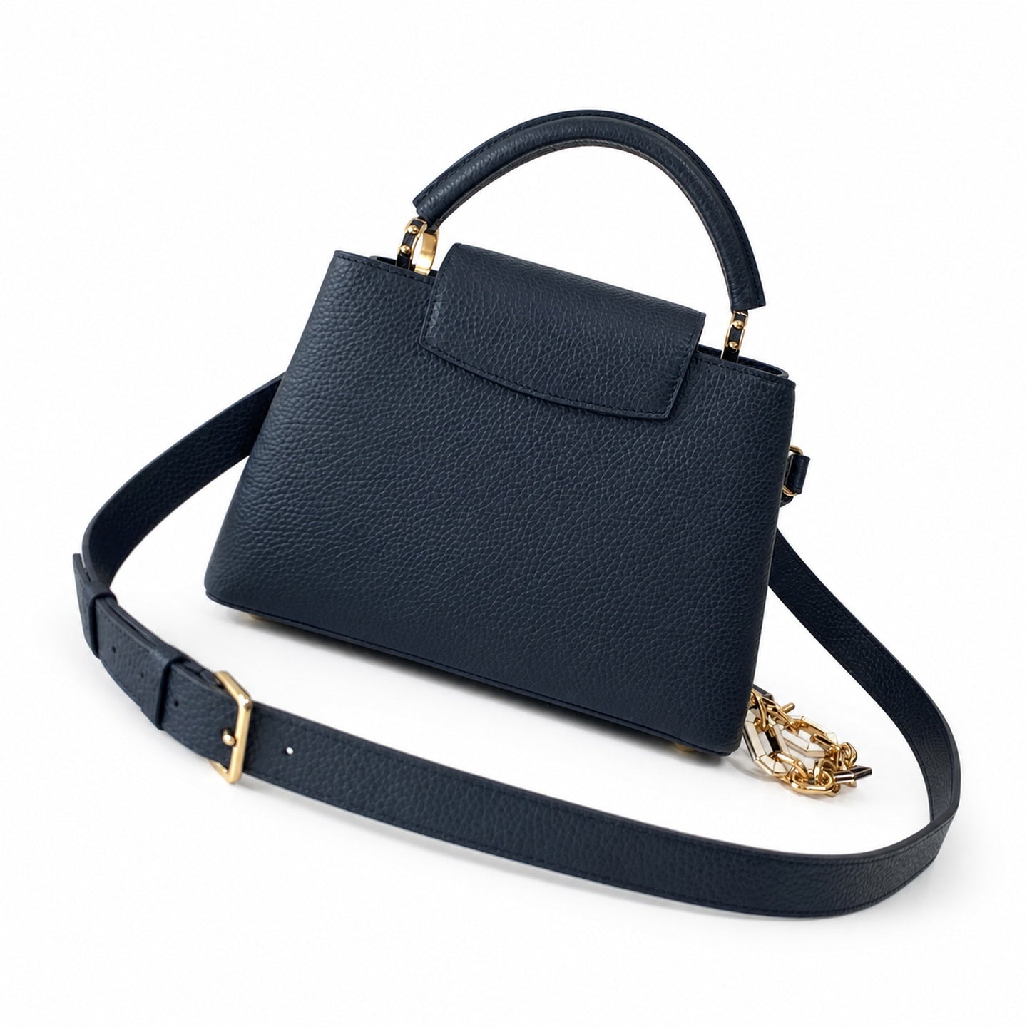 Louis Vuitton Capucines Small Leather Blue Gold Handbag