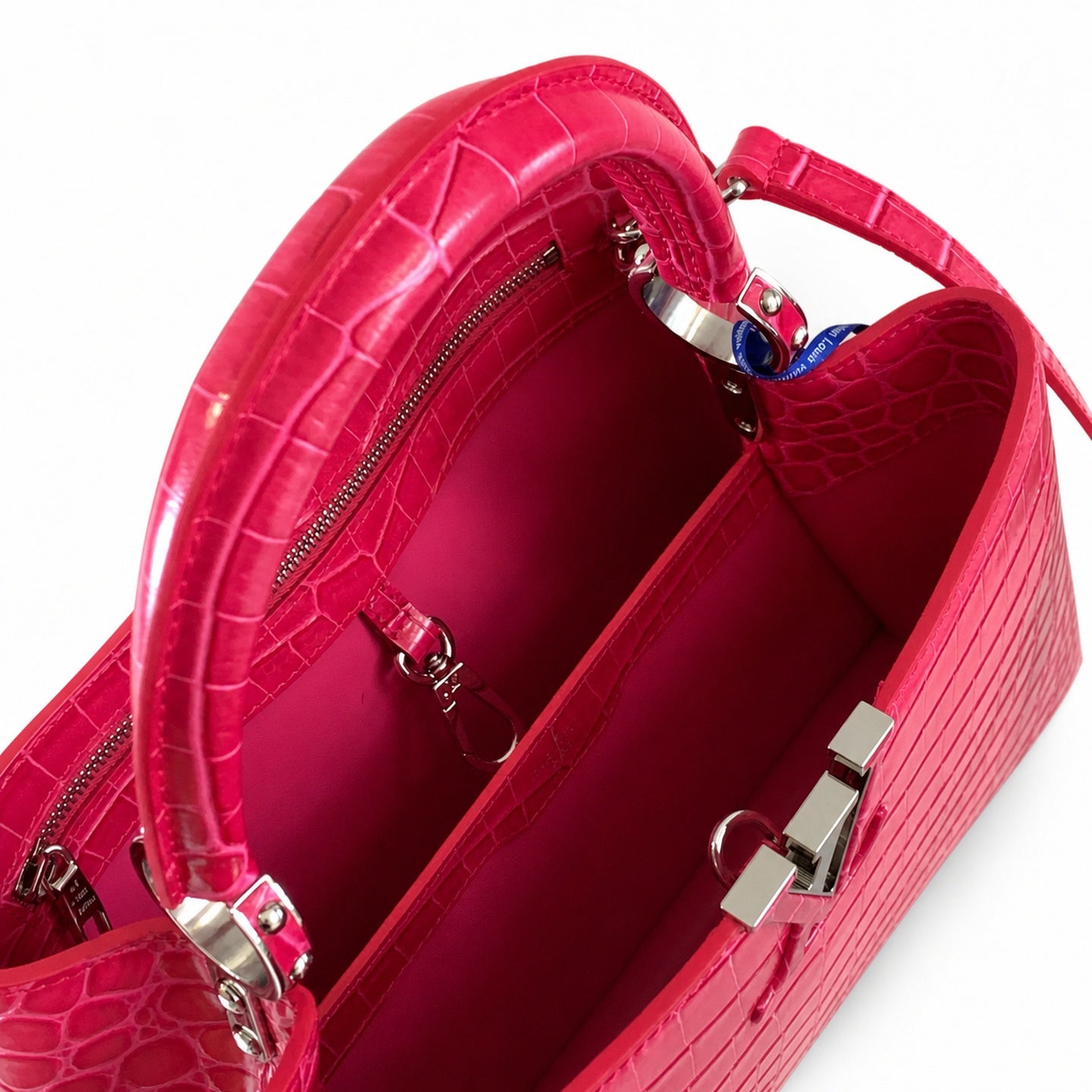Louis Vuitton Capucines Medium Croc-Embossed Leather Pink Silver Handbag