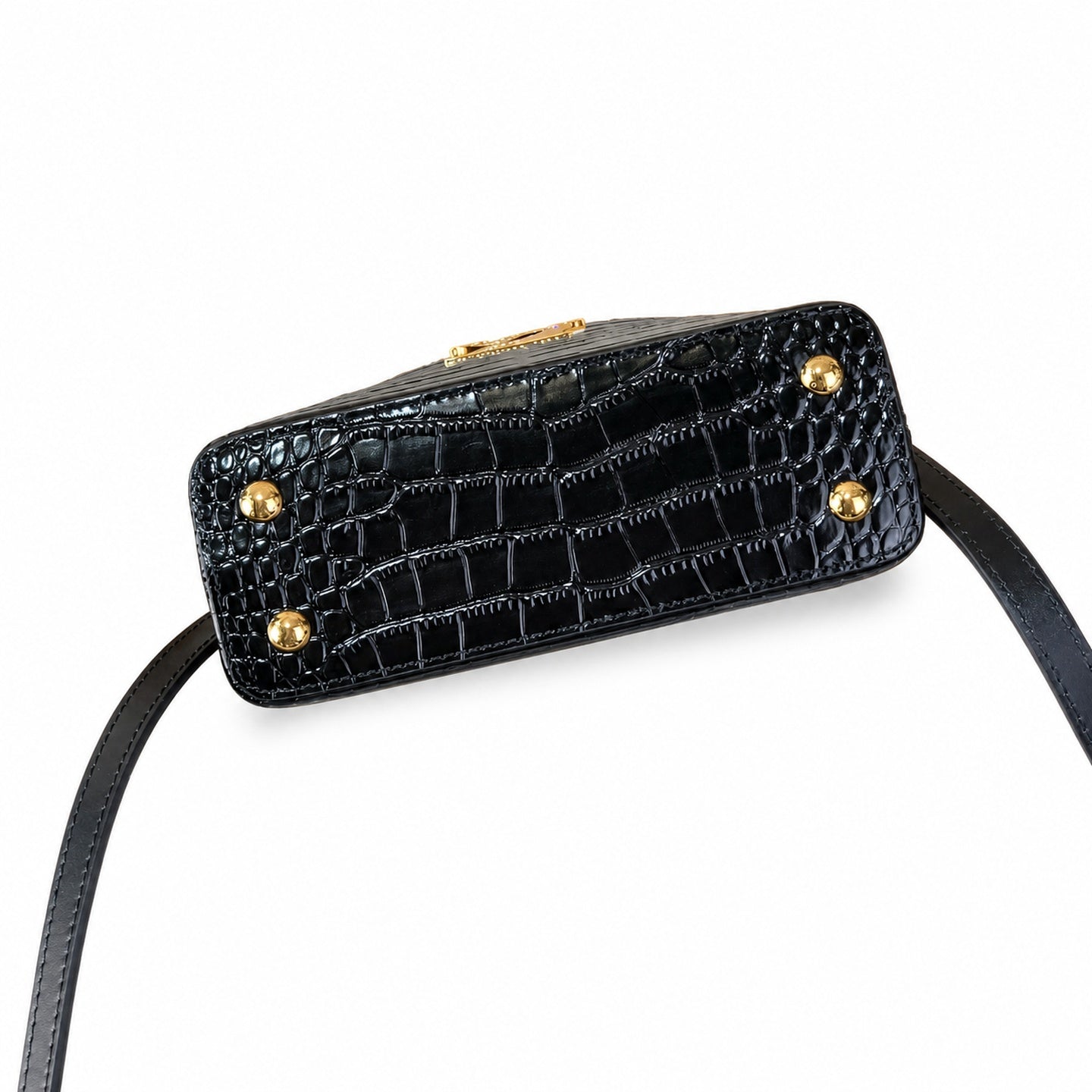 Louis Vuitton Capucines Mini Croc-Embossed Leather Black Handbag